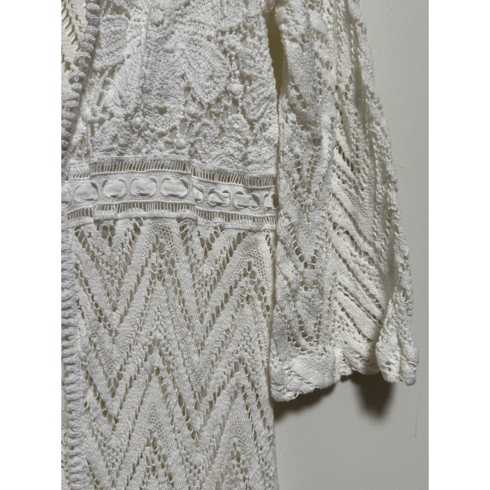 TEMPTATION POSITANO Lace Embroidered Crochet Long Open Dress Coverup Sz M - Picture 5 of 7